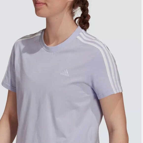 Adidas Essentials Women's Loose 3-Stripes Cropped Tee Top XL Shirt Purple White - Picture 4 of 9